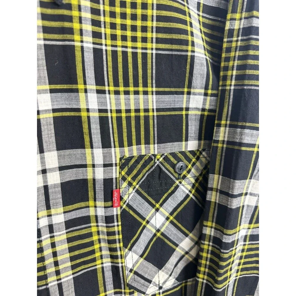Levi's Honaker Plaid Flannel Shirt Mens 2XL Black Yellow Long Sleeve Button Up